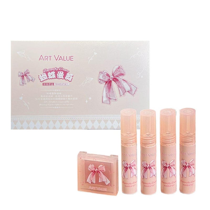 ArtValue Butterfly Dance Color Box Set: Matte Lip Mud, Blush, Necklace, Birthday Gift, Lip Gloss Makeup Gift Set